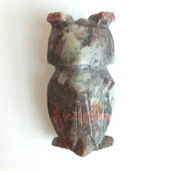 Marbled Owl Soap Stone Vintage Natural Toned Marbled Owl Figurine 3" Tall - Picture 4 of 12